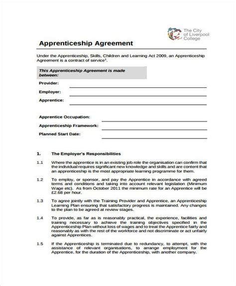 FREE 7+ Sample Apprenticeship Agreement Forms in PDF MS Word