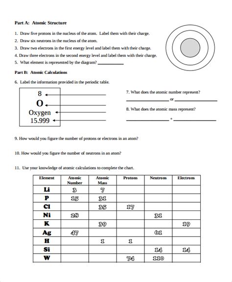 FREE 7+ Sample Atomic Structure Worksheet Templates in MS Word PDF