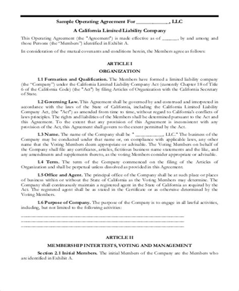 FREE 7+ Sample Business Operating Agreement Templates in PDF MS Word