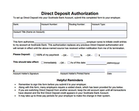 FREE 7+ Sample Direct Deposit Authorization Form Examples in PDF MS Word
