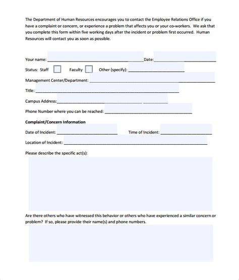 FREE 7+ Sample Employee Complaint Form Templates in PDF MS Word