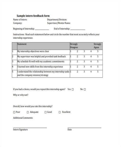 FREE 7+ Sample Internship Feedback Forms in PDF MS Word