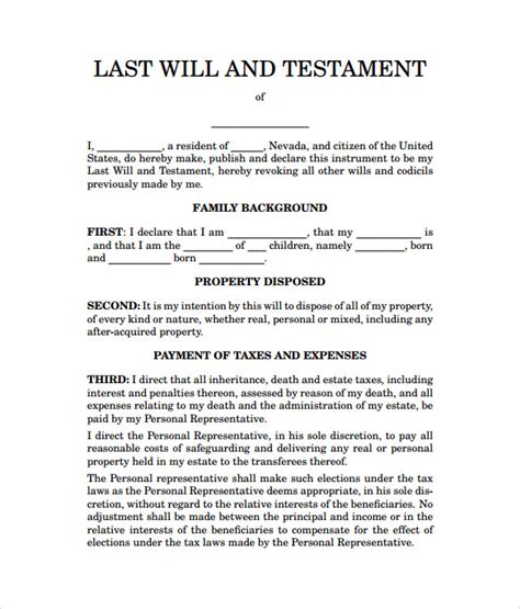 FREE 7+ Sample Last Will and Testament Forms in PDF MS Word