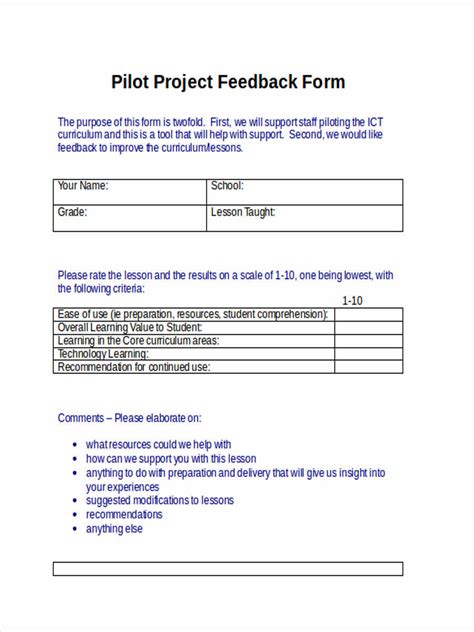 FREE 7+ Sample Project Feedback Forms in MS Word PDF