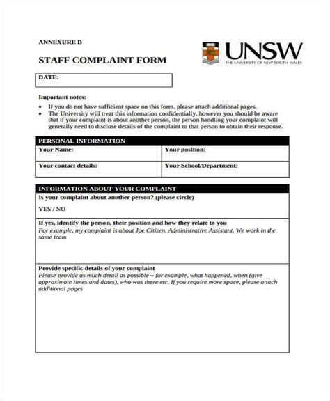 FREE 7+ Sample Staff Complaint Forms in PDF MS Word