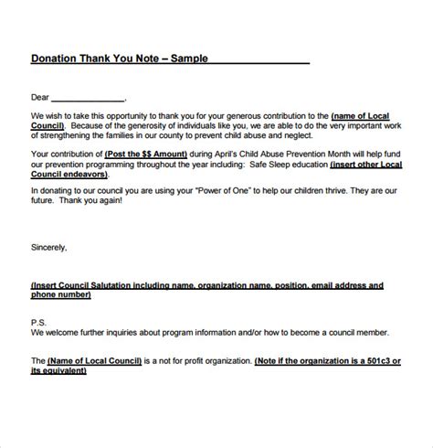 FREE 7+ Sample Thank You Notes for Donation in PDF MS Word