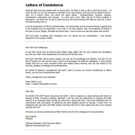 FREE 7+ Sample Useful Condolence Letter Templates in MS Word PDF