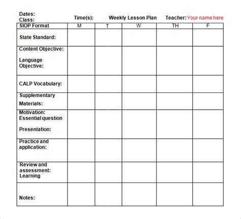 FREE 7+ Sample Weekly Lesson Plan Templates in Google Docs MS Word Pages PDF