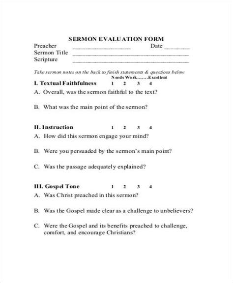 FREE 7+ Sermon Evaluation Forms in PDF MS Word