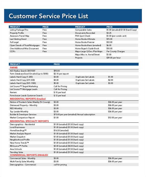 FREE 7+ Service List Samples & Templates in PDF MS Word