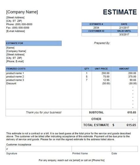 FREE 8+ Business Estimate Templates in MS Word Excel PDF