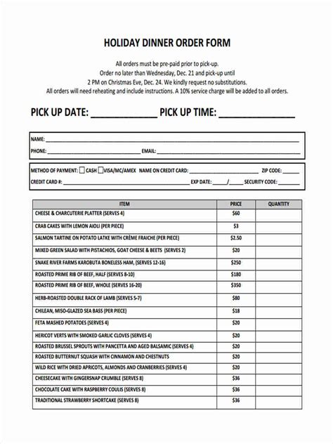 FREE 8+ Dinner Order Forms in PDF Ms Word