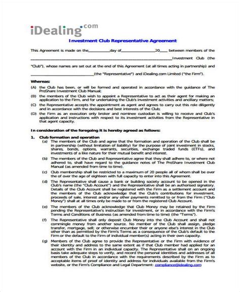 FREE 8+ Investment Club Agreement Forms in PDF MS Word