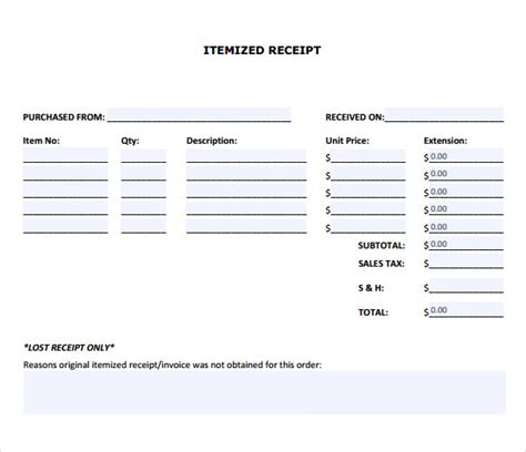 FREE 8+ Itemized Receipt Templates in Excel MS Word Number Pages