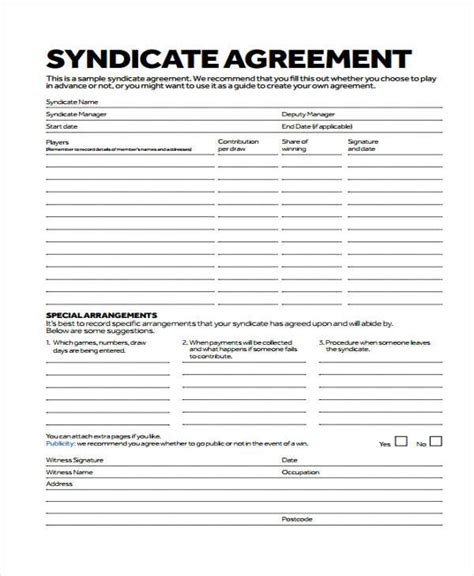 FREE 8+ Lottery Syndicate Agreement Forms in PDF MS Word