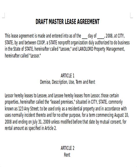 FREE 8+ Master Lease Agreement Samples in PDF MS Word Google Docs
