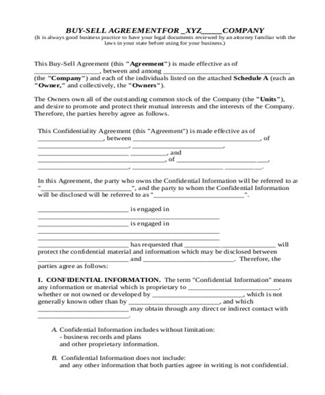 FREE 8+ Sample BuySell Agreement Forms in MS Word PDF Pages