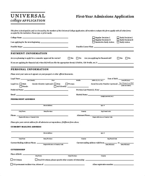 FREE 8+ Sample College Application Forms in PDF Word