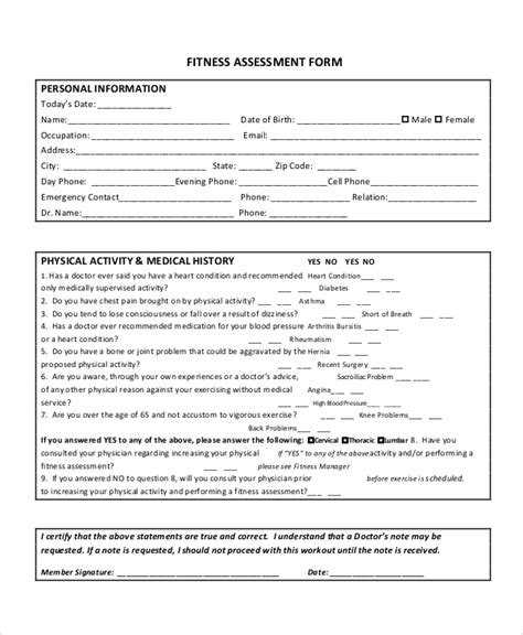 FREE 8+ Sample Fitness Assessment Forms in PDF MS Word