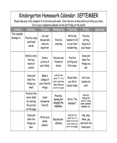 FREE 8+ Sample Homework Calendar Templates in MS Word PDF