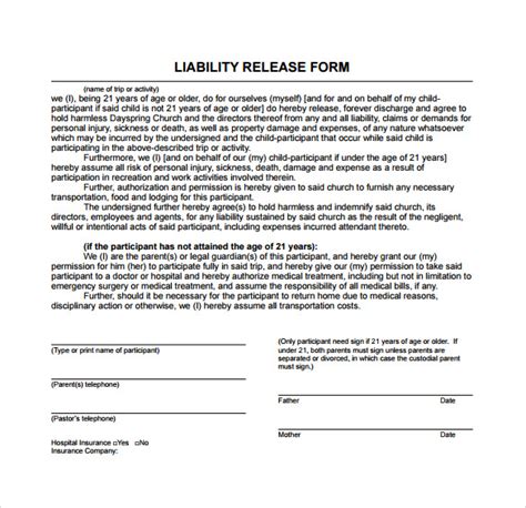 FREE 8+ Sample Liability Release Forms in PDF MS Word