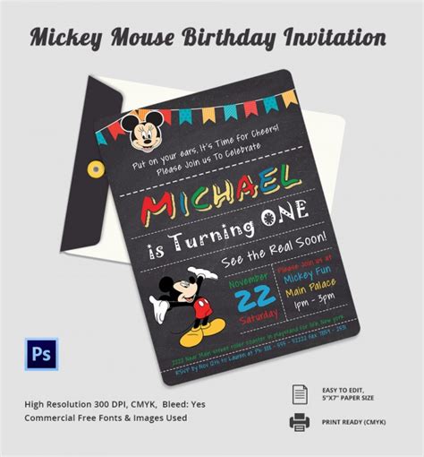 FREE 8+ Sample Mickey Mouse Invitation Templates in PDF PSD MS Word