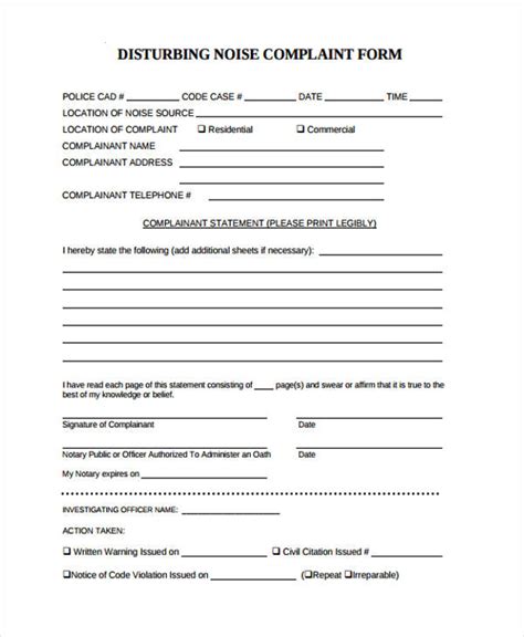 FREE 8+ Sample Noise Complaint Forms in PDF MS Word