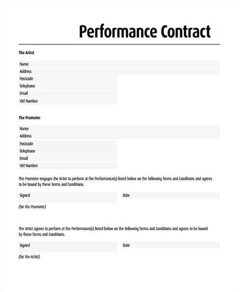 FREE 8+ Sample Performance Contract Forms in PDF MS Word