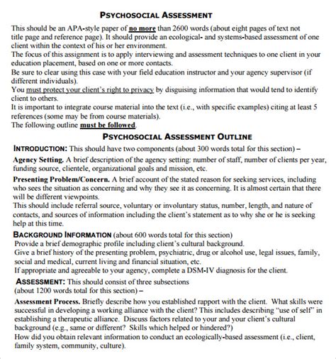 FREE 8+ Sample Psychosocial Assessments in PDF