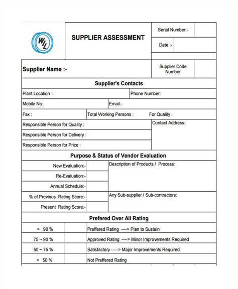 FREE 8+ Sample Supplier Assessment Forms in PDF MS Word