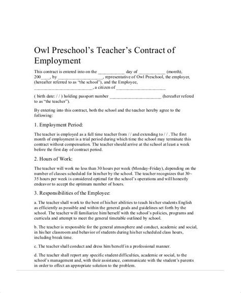 FREE 8+ Teacher Agreement Contract Samples in MS Word PDF