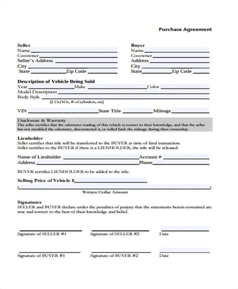 FREE 8+ Vehicle Purchase Agreement Forms in PDF MS Word