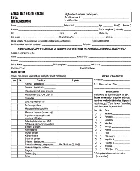 FREE 8+ sample BSA Health Forms in PDF