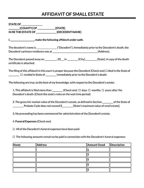 FREE 9+ Affidavit Form for Small Estate in PDF