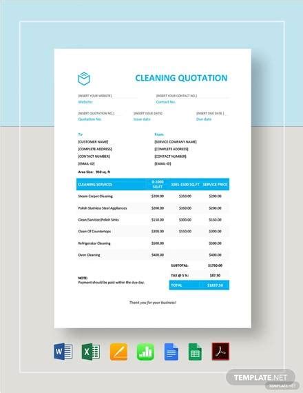 FREE 9+ Cleaning Quotation Samples in PDF MS Word Pages Google
