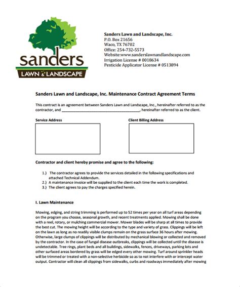 FREE 9+ Lawn Service Contract Templates in PDF MS Word Apple Pages Google Docs Free