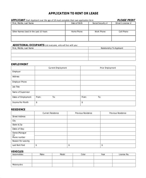 FREE 9+ Lease Application Form Samples in PDF MS Word