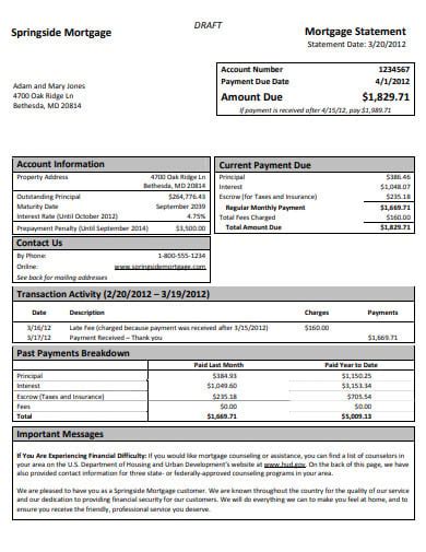 FREE 9+ Mortgage Statement Samples and Templates in PDF