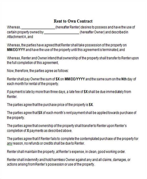 FREE 9+ RenttoOwn Contract Templates in Google Docs MS Word Pages