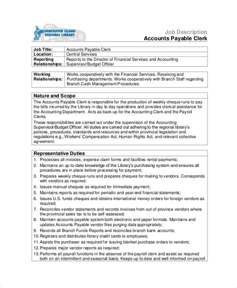 FREE 9+ Sample Accounts Payable Job Description Templates in MS Word PDF