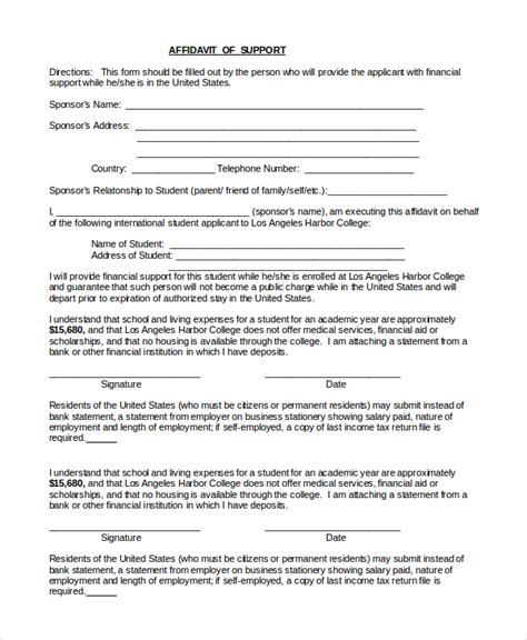 FREE 9+ Sample Affidavit of Support Forms in PDF MS Word