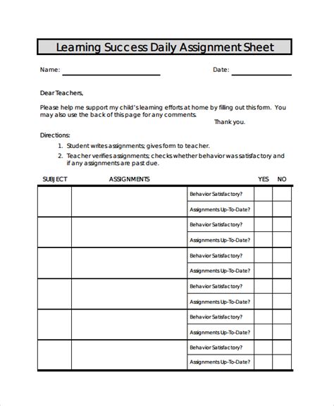FREE 9+ Sample Assignment Sheet Templates in PDF MS Word