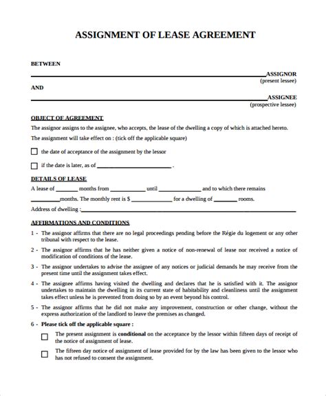 FREE 9+ Sample Assignment of Lease Templates in MS Word PDF