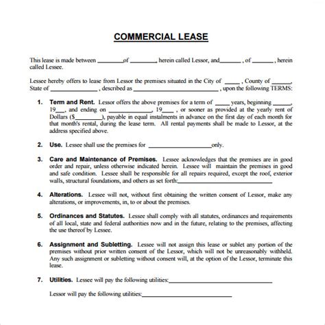 FREE 9+ Sample Commercial Lease Agreement Forms in PDF MS Word