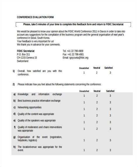 FREE 9+ Sample Conference Feedback Forms in PDF MS Word