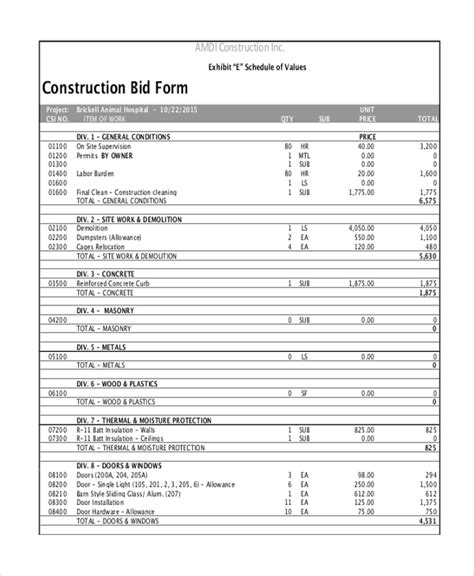 FREE 9+ Sample Construction Bid Forms in MS Word PDF Excel