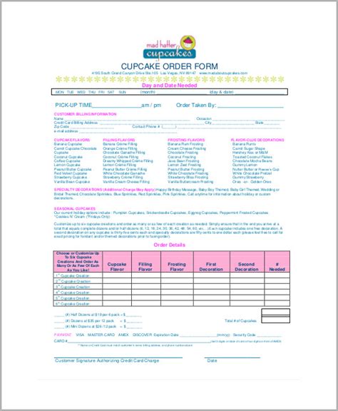 FREE 9+ Sample Cupcake Order Forms in MS Word PDF