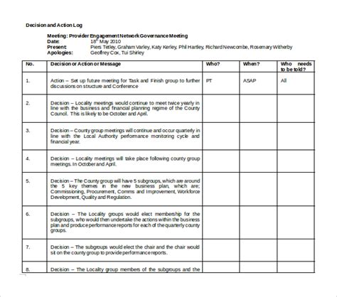 FREE 9+ Sample Decision log Templates in PDF MS Word