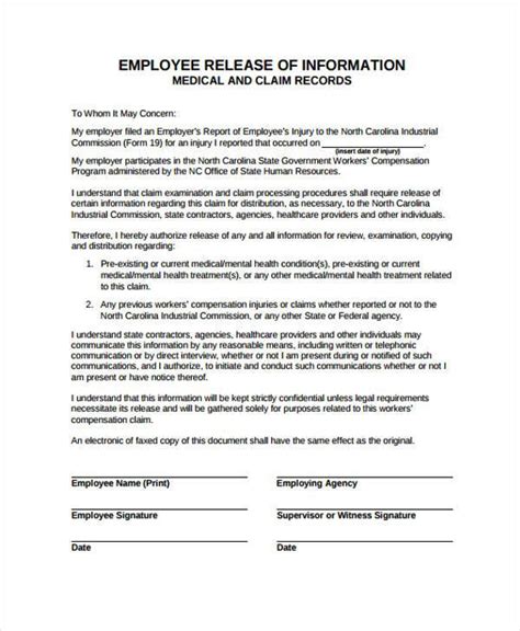 FREE 9+ Sample Employee Release Forms in PDF MS Word Excel