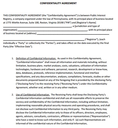 FREE 9+ Sample Generic Confidentiality Agreement Templates in PDF MS Word